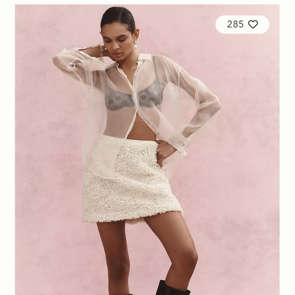 Anthropologie Cream Textured Mini Skirt - Picture 3 of 11